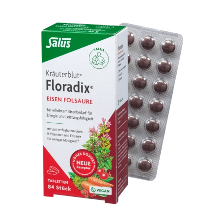 Salus - sangre a base de hierbas Floradix con hierro y ácido fólico - 84 tabletas