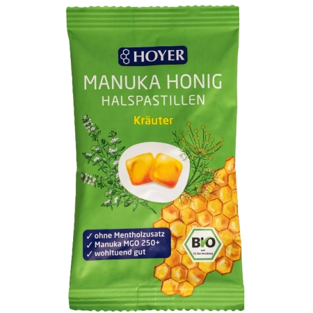 HOYER - Manukahonig Halspastillen Kräuter - 30g | Miraherba Bonbons