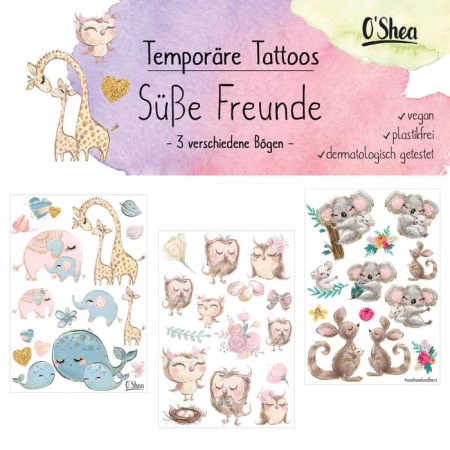 Lipfein - Klebe-Tattoos süße Freunde - 3 Bögen